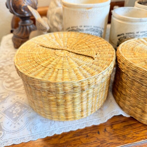 5 Vintage Woven Nesting Baskets with Handles - Picture 6 of 17